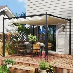 Pérgola de jardín exterior 3x3 m con techo retráctil y fijación magnética, toldo sol UPF30+, Crema - Ogal.Es