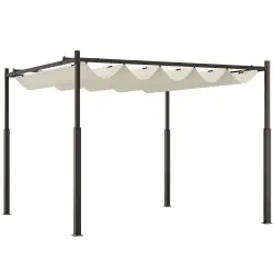 Pérgola de jardín exterior 3x3 m con techo retráctil y fijación magnética, toldo sol UPF30+, Crema - Ogal.Es