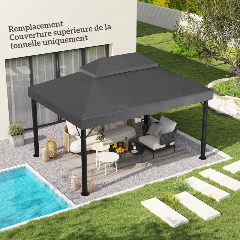 Toldo de Recambio 4x3 m con Techo Doble Orificios de Drenaje y Protección UV Solo Toldo NO Incluye Marco Gris - Ogal.Es