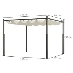 Pérgola de jardín exterior 3x3 m con techo retráctil y fijación magnética, toldo sol UPF30+, Crema - Ogal.Es