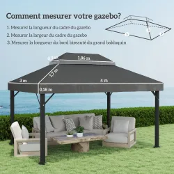 Toldo de Recambio 4x3 m con Techo Doble Orificios de Drenaje y Protección UV Solo Toldo NO Incluye Marco Gris - Ogal.Es
