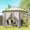 Carpa Plegable 4x3,4 m con Doble Techo 6 Mosquiteras Extraíbles y Bolsa de Transporte Anti-UV Marrón y Beige - Ogal.Es