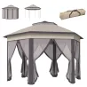 Carpa Plegable 4x3,4 m con Doble Techo 6 Mosquiteras Extraíbles y Bolsa de Transporte Anti-UV Marrón y Beige - Ogal.Es