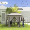 Carpa Plegable 4x3,4 m con Doble Techo 6 Mosquiteras Extraíbles y Bolsa de Transporte Anti-UV Marrón y Beige - Ogal.Es