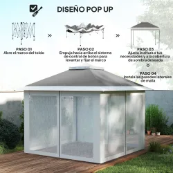Carpa Plegable 3,3x3,3 m Pop-up Altura Ajustable Doble Techo Mosquiteras Extraíbles y Bolsa de Transporte Anti-U... - Ogal.Es