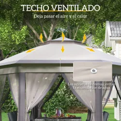 Carpa Plegable 4x3,4 m con Doble Techo 6 Mosquiteras Extraíbles y Bolsa de Transporte Anti-UV Marrón y Beige - Ogal.Es