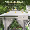 Carpa Plegable 4x3,4 m con Doble Techo 6 Mosquiteras Extraíbles y Bolsa de Transporte Anti-UV Marrón y Beige - Ogal.Es