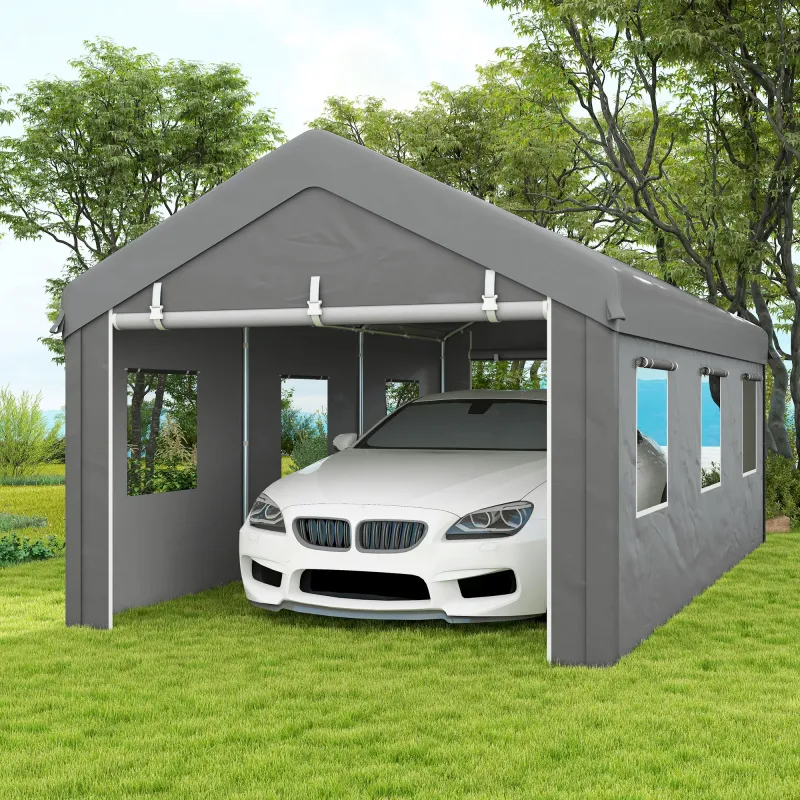 Garaje Exterior para Coche 6x3 m Impermeable con Tejido PE Resistente Marco de Acero Paredes Desmontables Gris C... - Ogal.Es