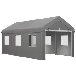 Garaje Exterior para Coche 6x3 m Impermeable con Tejido PE Resistente Marco de Acero Paredes Desmontables Gris C... - Ogal.Es