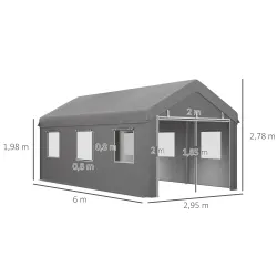 Garaje Exterior para Coche 6x3 m Impermeable con Tejido PE Resistente Marco de Acero Paredes Desmontables Gris C... - Ogal.Es