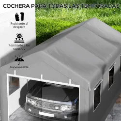Garaje Exterior para Coche 6x3 m Impermeable con Tejido PE Resistente Marco de Acero Paredes Desmontables Gris C... - Ogal.Es