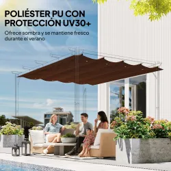 Techo de Repuesto Retráctil 3x2,5 m para Marco de 3x2 m Toldo de Tela Solo para Cenador Jardín con 8 Orificios Café - Ogal.Es