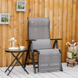 Silla Reclinable Plegable de Jardín con Respaldo Ajustable en 9 Posiciones y Cojín Lumbar 70x65x111 cm Gris - Ogal.Es