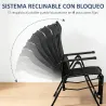 Silla Reclinable Plegable de Jardín con Respaldo Ajustable en 9 Posiciones y Cojín Lumbar 70x65x111 cm Negro - Ogal.Es