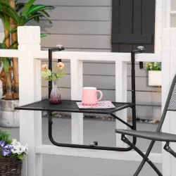 Mesa Colgante para Balcón Plegable de Metal con Altura Ajustable en 4 Niveles Carga 10 kg 60x60x57-72 cm Negro - Ogal.Es