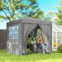 Carpa Plegable 2x2m con 4 Paredes Laterales Tela Oxford 2 Ventanas y Bolsa de Transporte Anti-UV Impermeable Gris - Ogal.Es