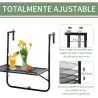Mesa Colgante para Balcón Plegable de Metal con Altura Ajustable en 4 Niveles Carga 10 kg 60x60x57-72 cm Negro - Ogal.Es