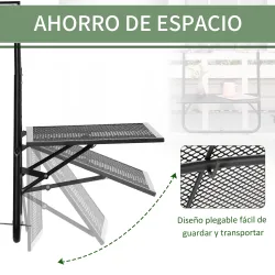 Mesa Colgante para Balcón Plegable de Metal con Altura Ajustable en 4 Niveles Carga 10 kg 60x60x57-72 cm Negro - Ogal.Es