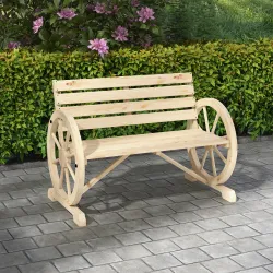 Banco de Jardín de Madera con Reposabrazos en Forma de Rueda para 2 Personas 105,5x56x79 cm Madera Natural - Ogal.Es