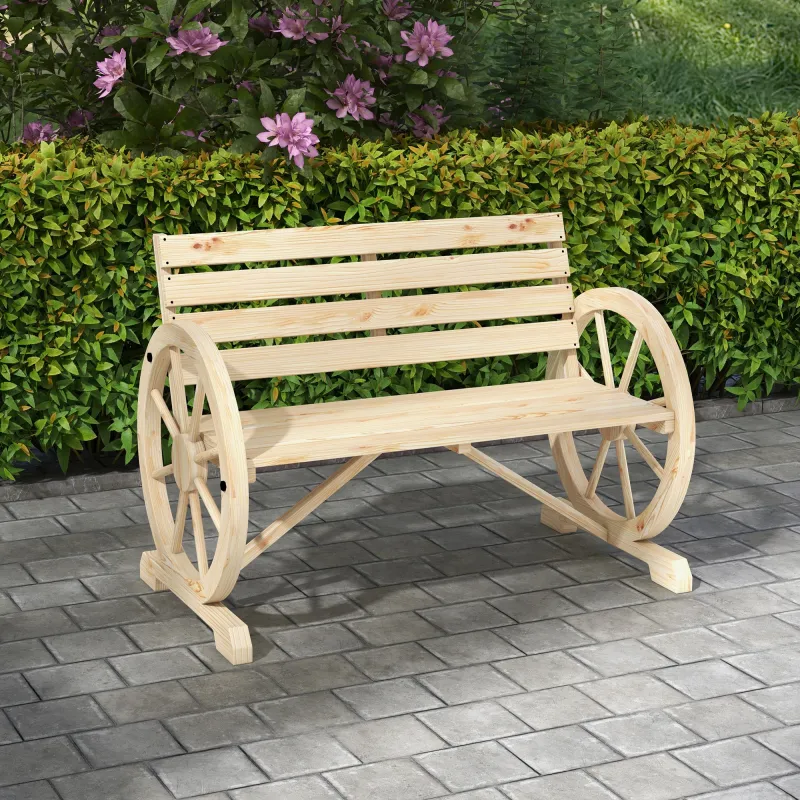 Banco de Jardín de Madera con Reposabrazos en Forma de Rueda para 2 Personas 105,5x56x79 cm Madera Natural - Ogal.Es
