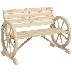 Banco de Jardín de Madera con Reposabrazos en Forma de Rueda para 2 Personas 105,5x56x79 cm Madera Natural - Ogal.Es