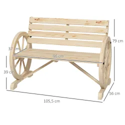 Banco de Jardín de Madera con Reposabrazos en Forma de Rueda para 2 Personas 105,5x56x79 cm Madera Natural - Ogal.Es