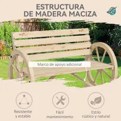 Banco de Jardín de Madera con Reposabrazos en Forma de Rueda para 2 Personas 105,5x56x79 cm Madera Natural - Ogal.Es