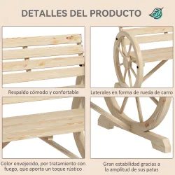 Banco de Jardín de Madera con Reposabrazos en Forma de Rueda para 2 Personas 105,5x56x79 cm Madera Natural - Ogal.Es