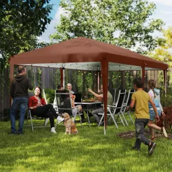 Carpa Plegable 6x3 m con Altura Ajustable en 3 Niveles Bolsa de Transporte Anti-UV y Marco de Acero Café - Ogal.Es