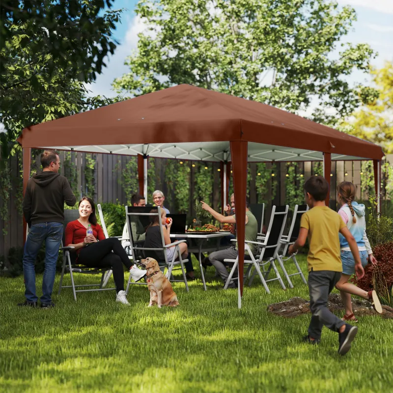 Carpa Plegable 6x3 m con Altura Ajustable en 3 Niveles Bolsa de Transporte Anti-UV y Marco de Acero Café - Ogal.Es