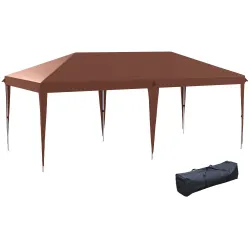 Carpa Plegable 6x3 m con Altura Ajustable en 3 Niveles Bolsa de Transporte Anti-UV y Marco de Acero Café - Ogal.Es