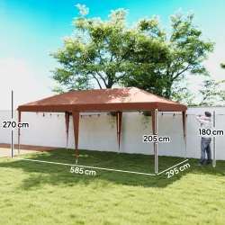 Carpa Plegable 6x3 m con Altura Ajustable en 3 Niveles Bolsa de Transporte Anti-UV y Marco de Acero Café - Ogal.Es