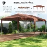 Carpa Plegable 6x3 m con Altura Ajustable en 3 Niveles Bolsa de Transporte Anti-UV y Marco de Acero Café - Ogal.Es