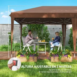 Carpa Plegable 6x3 m con Altura Ajustable en 3 Niveles Bolsa de Transporte Anti-UV y Marco de Acero Café - Ogal.Es