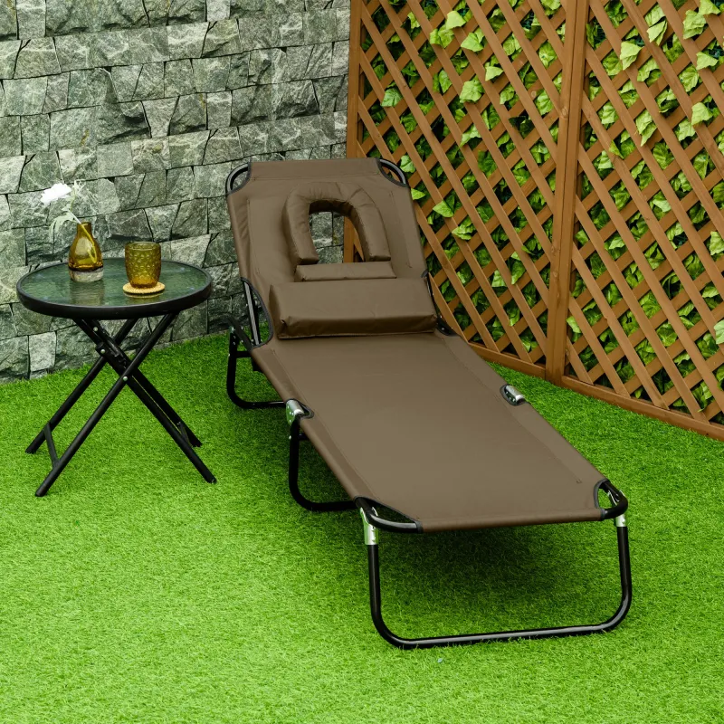 Tumbona Plegable con Respaldo Regulable 4 Posiciones con Orificio de Lectura Almohada Tela Oxford 190x56x28 cm M... - Ogal.Es