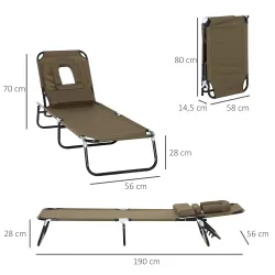 Tumbona Plegable con Respaldo Regulable 4 Posiciones con Orificio de Lectura Almohada Tela Oxford 190x56x28 cm M... - Ogal.Es