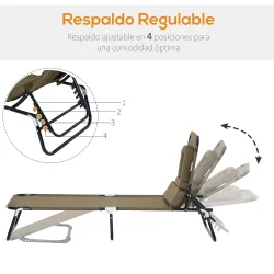 Tumbona Plegable con Respaldo Regulable 4 Posiciones con Orificio de Lectura Almohada Tela Oxford 190x56x28 cm M... - Ogal.Es