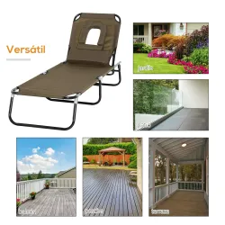 Tumbona Plegable con Respaldo Regulable 4 Posiciones con Orificio de Lectura Almohada Tela Oxford 190x56x28 cm M... - Ogal.Es