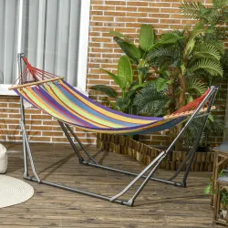 Hamaca con Soporte Plegable 2 en 1 Tendedero con Barra Estructura de Acero para Jardín 270x100x94 cm Multicolor - Ogal.Es