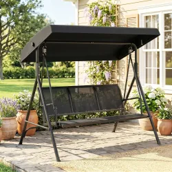 Columpio de Jardín Exterior de 3 Plazas con Toldo Reclinable Respaldo Transpirable Marco de Acero 175x118x159 cm... - Ogal.Es