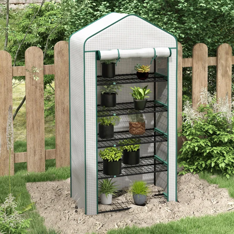 Invernadero Resistente de 5 Niveles con 1 Puerta con Cremallera Anti-UV Diseño Ensanchado y Estantes 90x49x193 c... - Ogal.Es