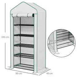 Invernadero Resistente de 5 Niveles con 1 Puerta con Cremallera Anti-UV Diseño Ensanchado y Estantes 90x49x193 c... - Ogal.Es