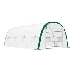 Invernadero de Túnel 6x3x2 m con Puerta Enrollable 8 Ventanas de Malla y Estructura de Acero Galvanizado Blanco - Ogal.Es