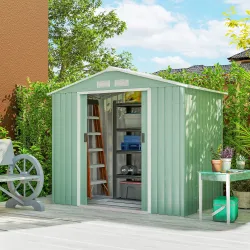 Caseta de Jardín 213x130x185 cm Cobertizo de Exterior Metálico para Almacenamiento de Herramientas Verde Claro - Ogal.Es