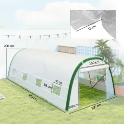 Invernadero de Túnel 6x3x2 m con Puerta Enrollable 8 Ventanas de Malla y Estructura de Acero Galvanizado Blanco - Ogal.Es