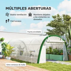 Invernadero de Túnel 6x3x2 m con Puerta Enrollable 8 Ventanas de Malla y Estructura de Acero Galvanizado Blanco - Ogal.Es