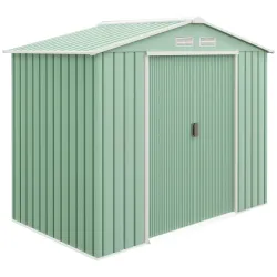 Caseta de Jardín 213x130x185 cm Cobertizo de Exterior Metálico para Almacenamiento de Herramientas Verde Claro - Ogal.Es