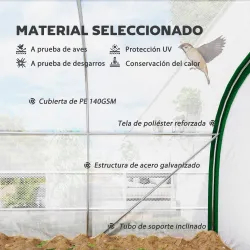 Invernadero de Túnel 6x3x2 m con Puerta Enrollable 8 Ventanas de Malla y Estructura de Acero Galvanizado Blanco - Ogal.Es