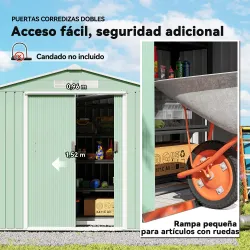 Caseta de Jardín 213x130x185 cm Cobertizo de Exterior Metálico para Almacenamiento de Herramientas Verde Claro - Ogal.Es