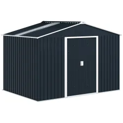 Cobertizo de Jardín 4,9 m² 277x195x192 cm con 2 Puertas Corredizas Base Refuerzo (Suelo NO Incluido) Gris Oscuro - Ogal.Es